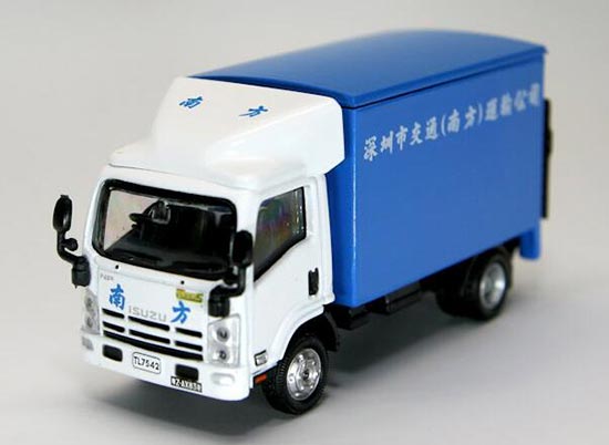 Diecast Isuzu NPR Box Truck White-Blue 1:76 Scale By Tiny