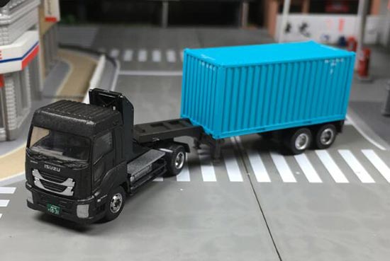 Plastic Isuzu GIGA Container Truck Model Black-Blue By Tomytec