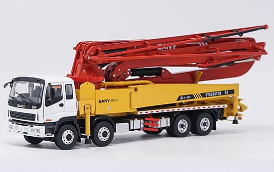 Isuzu Diecast Sany Concrete Pump Truck Model Yellow 1:38 Scale