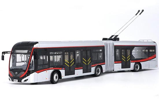 Diecast YuTong ZK5180A Trolley Bus Model Silver 1:42 Scale