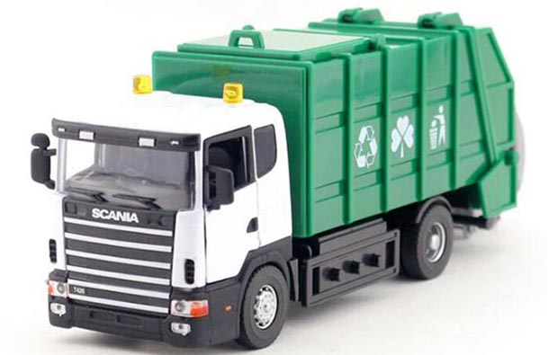 Diecast Scania Garbage Truck Toy Green / Orange 1:43 Scale
