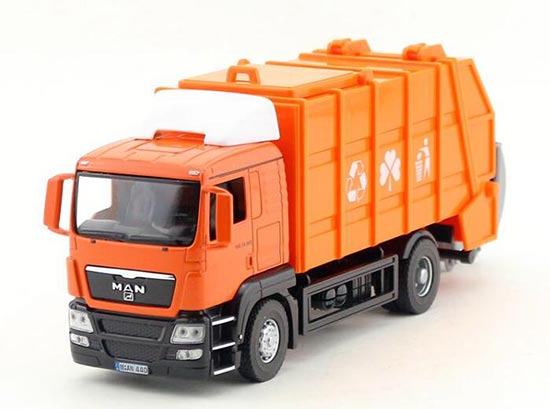 Diecast MAN Garbage Truck Toy Orange 1:43 Scale