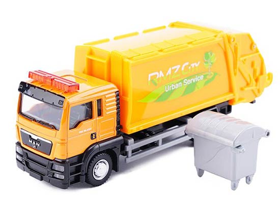 Diecast MAN Garbage Truck Toy Orange 1:64 Scale