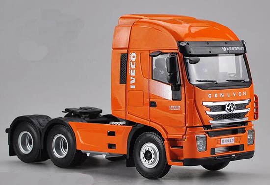 Diecast SAIC Hongyan Genlyon Tractor Unit Model Orange 1:24