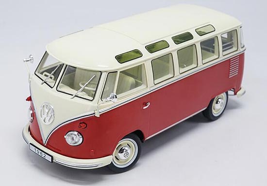 Diecast 1962 Volkswagen T1 Bus Model 1:18 Scale Red / Blue [VB1A591]