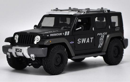 Diecast Jeep Wrangler SWAT Police Model 1:18 Black By Maisto