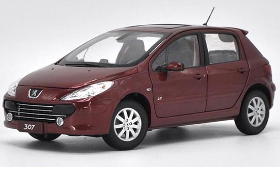 Diecast Peugeot 307 Car Model 1:18 Scale Wine Red / Golden