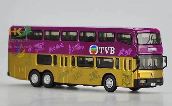 Diecast Jinling Double Decker Bus Model 1:76 TVB Golden-Purple