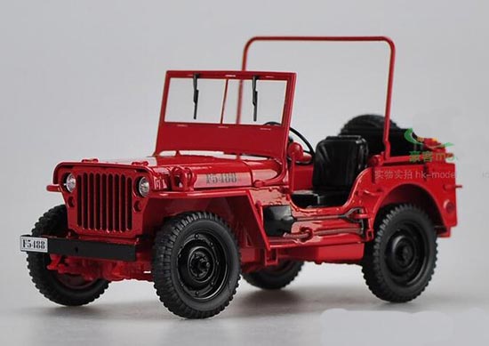 Diecast Willys 1/4 Ton Army Truck Model 1:18 Scale Red By Welly