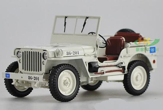 Diecast Willys 1/4 Ton Army Truck Model 1:18 White By Welly