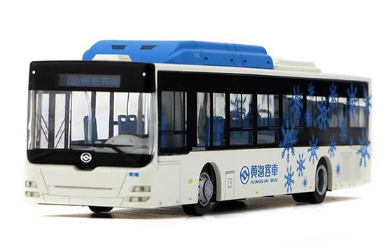 Diecast Huanghai City Bus Model 1:87 Scale White-Blue