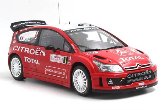 Diecast 2008 Citroen C4 WRC Model Red 1:18 Scale By Autoart