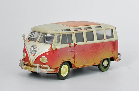 Diecast Volkswagen Van Samba Model Muddy 1:25 Red By Maisto