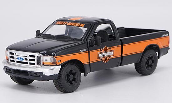 Diecast Ford F-350 Pickup Truck Model Black-Orange By Maisto