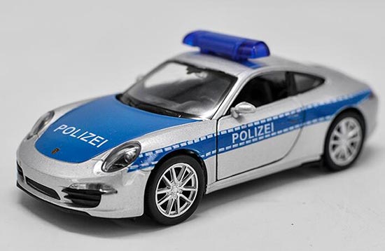 Diecast Porsche 911 Carrera S Toy Silver Police 1:36 By Welly