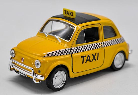 Diecast Fiat 500 Taxi Toy 1:36 Scale Yellow By Welly
