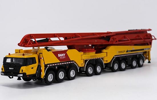 Diecast Sany 86M Concrete Pump Truck Model Yellow 1:50 Scale