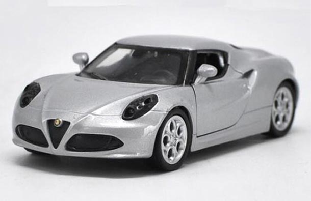 Diecast Alfa Romeo 4C Toy Silver 1:36 Scale By Welly