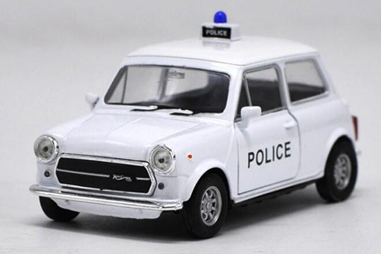 Diecast Mini Cooper 1300 Toy White Police 1:36 Scale By Welly