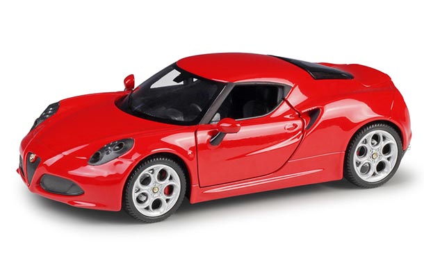 Diecast Alfa Romeo 4C Model 1:24 Scale Red / White By Welly