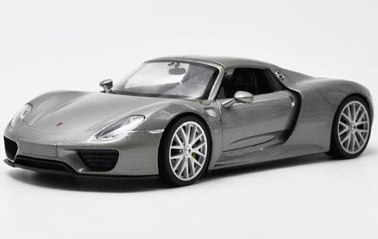 Diecast Porsche 918 Spyder Model Gray 1:24 Scale By Welly