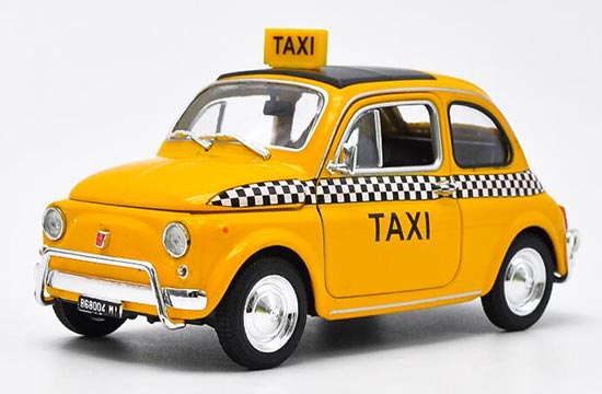 Diecast Fiat Nuova 500 Taxi Car Model 1:24 Scale Yellow By Welly