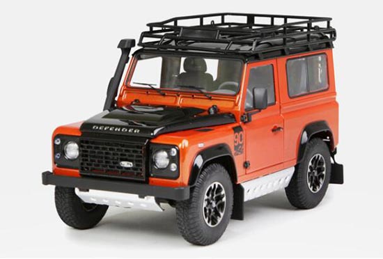 Diecast Land Rover Defender 90 Model Orange 1:18 By Kyosho