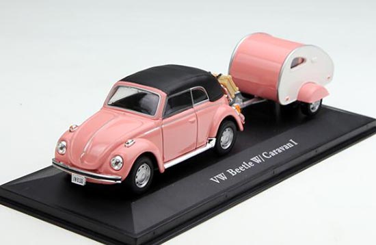 Diecast Volkswagen Beetle With Trailer Model Pink 1:43 Scale