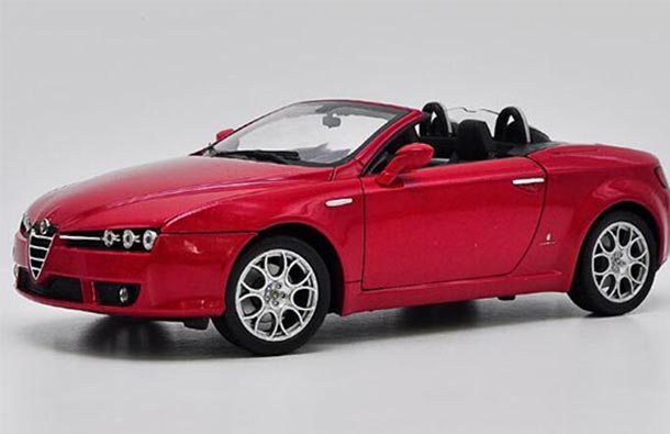 Diecast Alfa Spider Soft Top Car Model 1:18 Scale Red By Welly