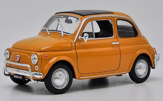 Diecast Fiat Nuova 500 Model 1:18 White / Orange By Welly