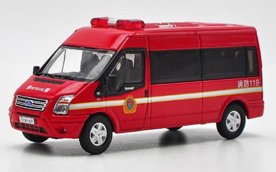 Diecast Ford Transit Model 1:64 Scale Fire Engine Red By GCD
