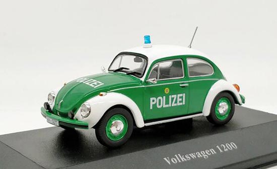 Diecast Volkswagen Beetle 1200 Police Model 1:43 Green By Atlas