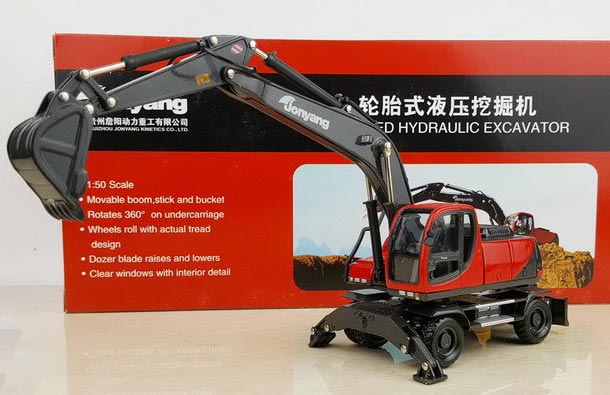 Diecast Jonyang Wheeled Hydraulic Excavator Model 1:50 Red