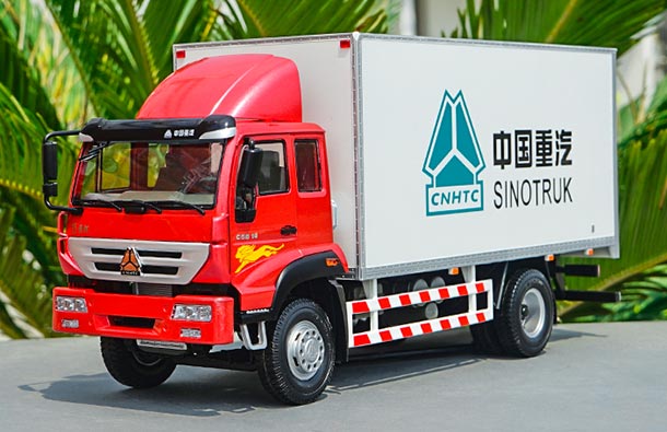 Diecast Sinotruk Huanghe Box Truck Model 1:24 Scale Red