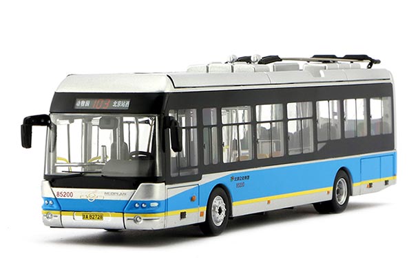 Diecast Huayu BJD WG120N Trolley Bus Model 1:64 Silver-Blue