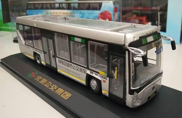 Diecast Jinghua BK6122EV Beijing City Bus Model 1:64 Silver