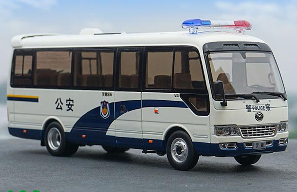 Diecast YuTong T7 Coach Police Bus Model 1:32 Scale White