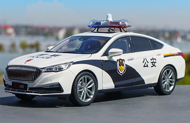 Diecast Hongqi H5 Police Car Model 1:18 Scale White