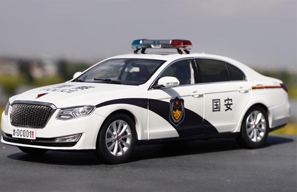 Diecast 2017 Hongqi H7 Police Car Model 1:18 Scale White