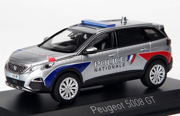 Diecast Peugeot 5008 GT Model 1:43 Scale Police Silver By NOREV