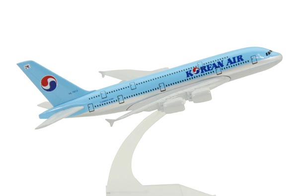 Diecast Airbus A380 Airliner Model White-Blue Korean Air