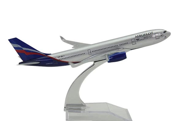 Diecast Airbus A330 Airliner Model Silver Aeroflot Airlines