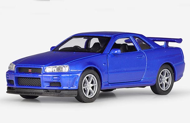 Diecast Nissan Skyline GT-R (R34) Toy 1:36 Scale Blue By Welly