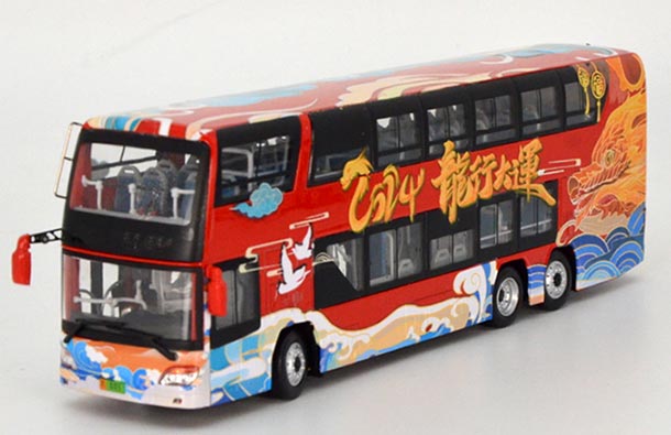 Diecast Ankai Double Decker Bus Model 1:64 Red Dragon Painting