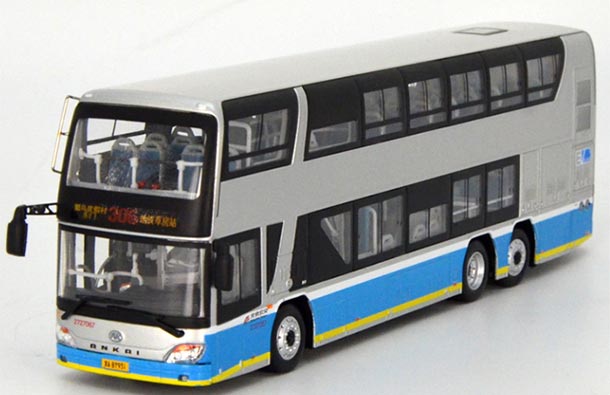 Diecast Ankai Double Decker Bus Model 1:64 NO.306 Silver-Blue