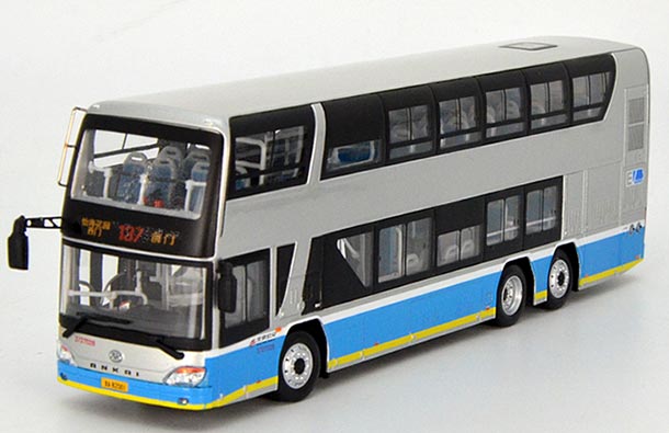 Diecast Ankai Double Decker Bus Model 1:64 NO.137 Silver-Blue
