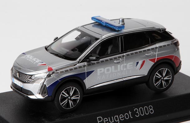 Diecast 2023 Peugeot 3008 SUV Model Police 1:43 Silver By NOREV