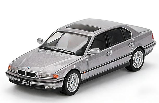 Diecast BMW 7 Series E38 BMW 750iL 1:64 Scale Gray By MINI GT