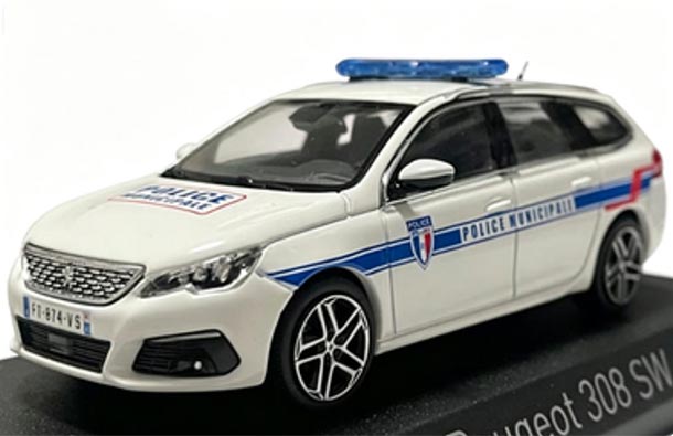 Diecast 2018 Peugeot 308 SW Model Police 1:43 White By NOREV