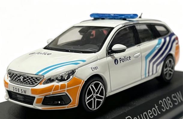 Diecast 2018 Peugeot 308 SW Model Police White 1:43 By NOREV